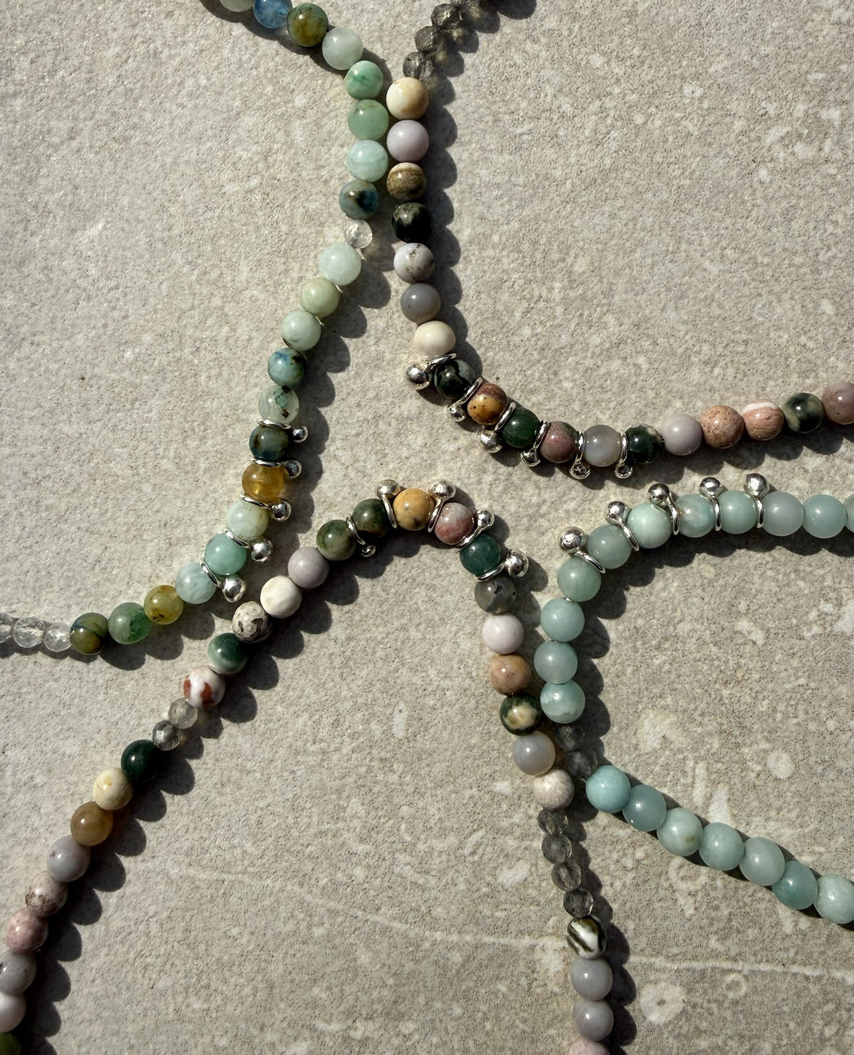 Sterling Silver Gemstone Beaded Necklace - Amazonite and Labradorite