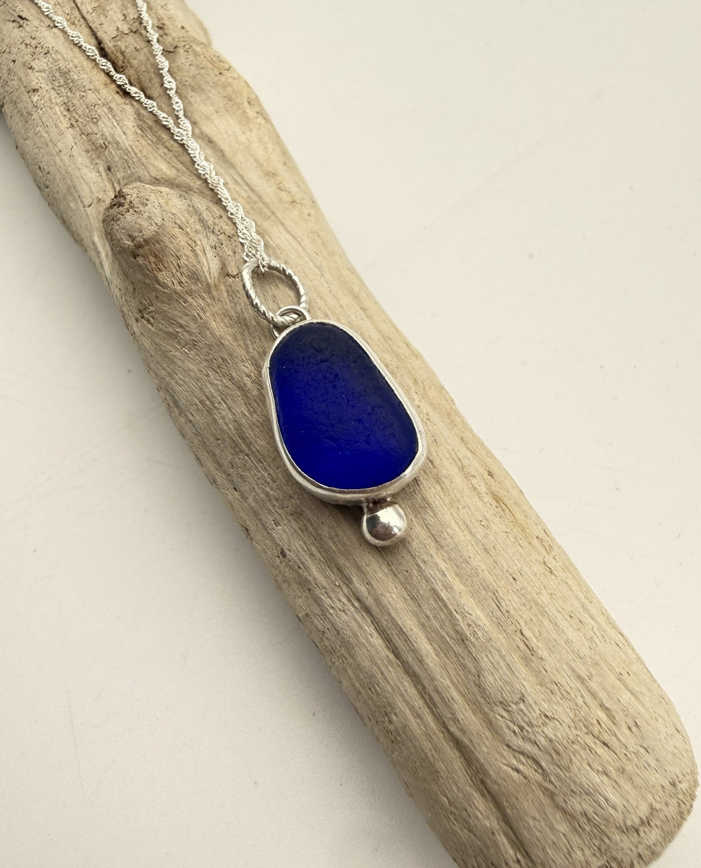 Cobalt Blue Sea Glass Sterling Silver Pendant