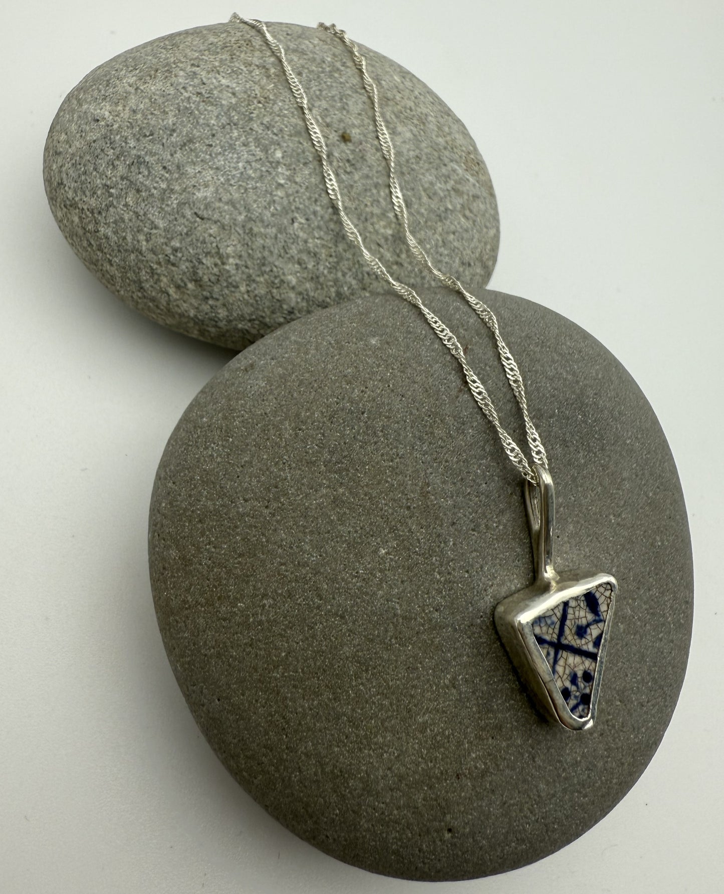 Sea Pottery Pendant - Blue and White