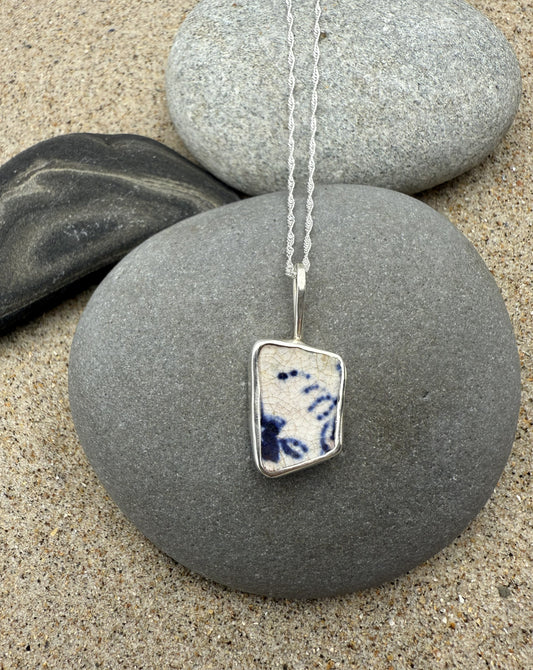 Sea Pottery Necklace- Blue and White