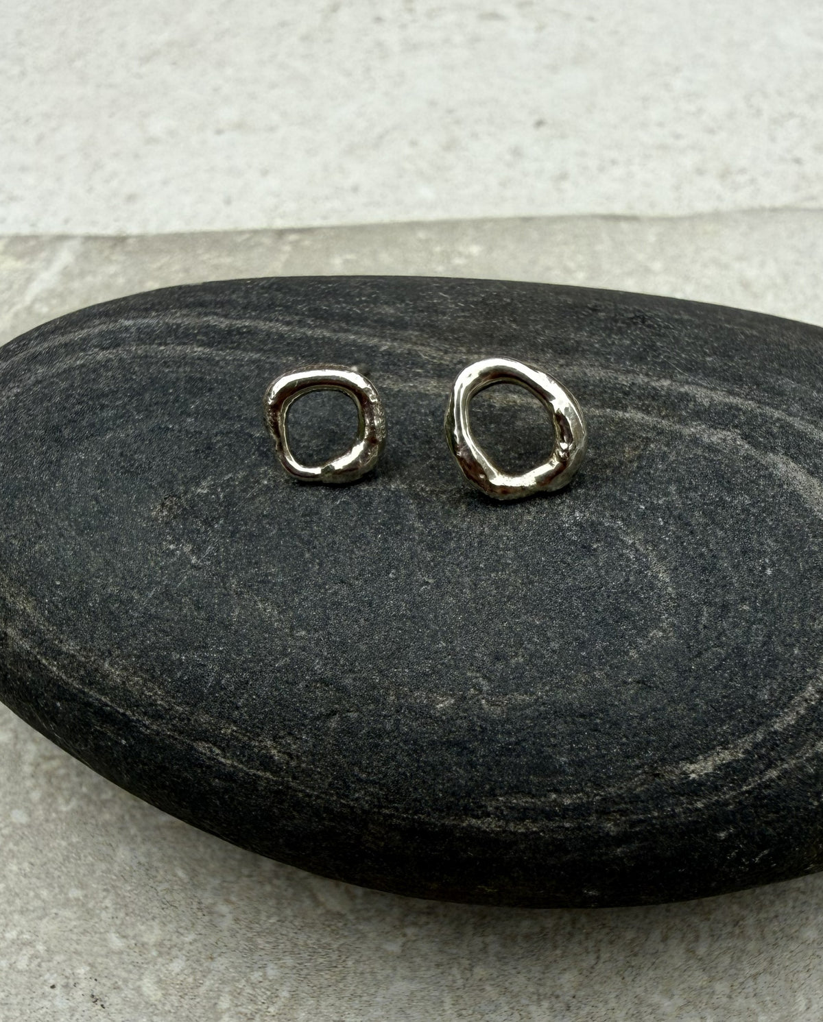 Organic Molten Silver Stud Earrings