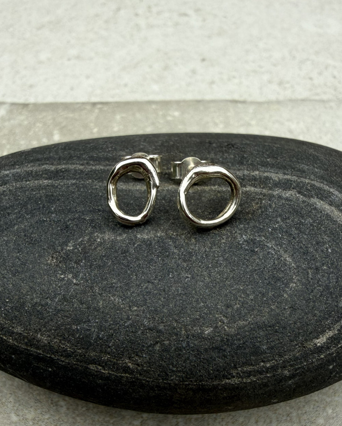 Organic Molten Silver Stud Earrings