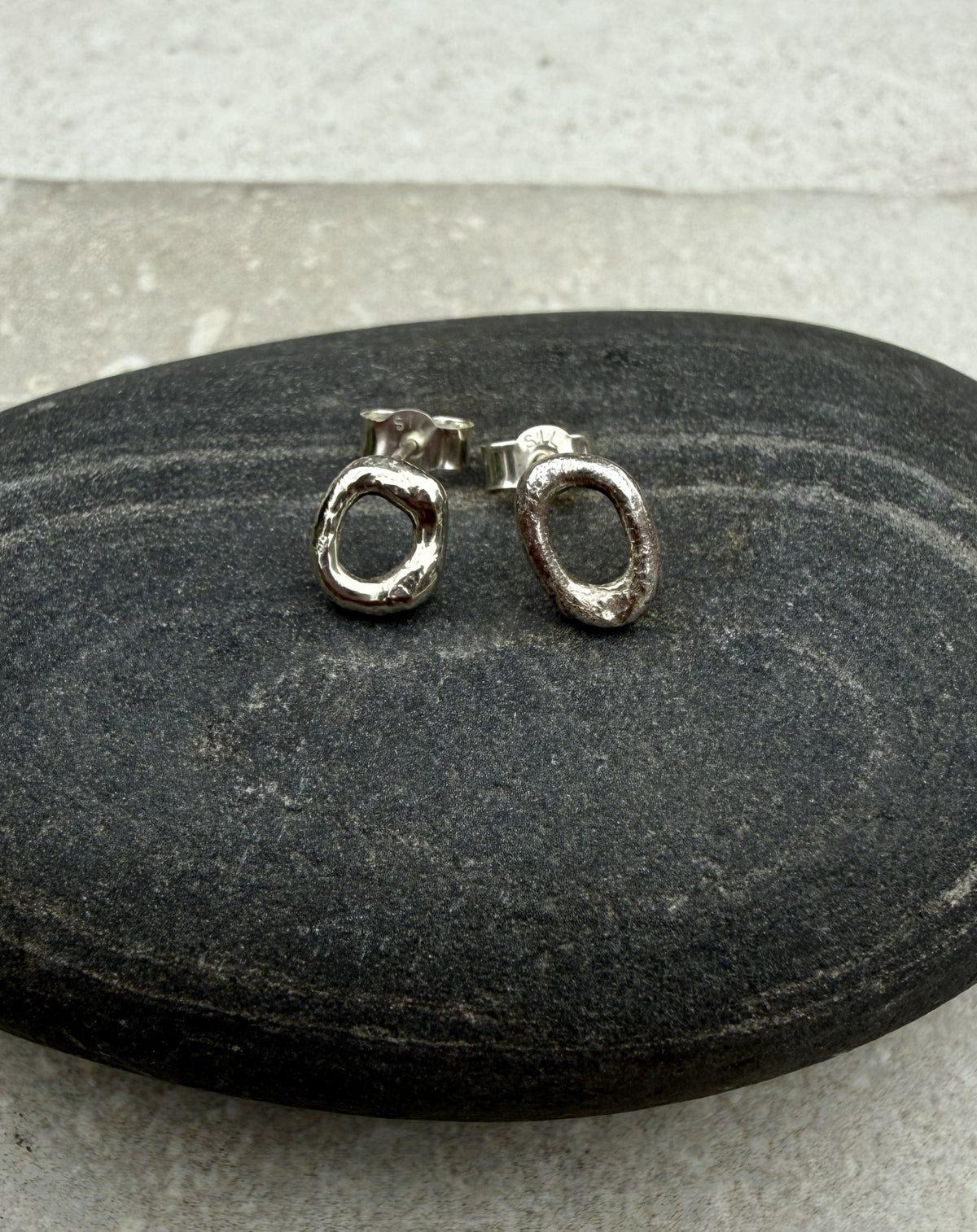 Organic Molten Silver Stud Earrings