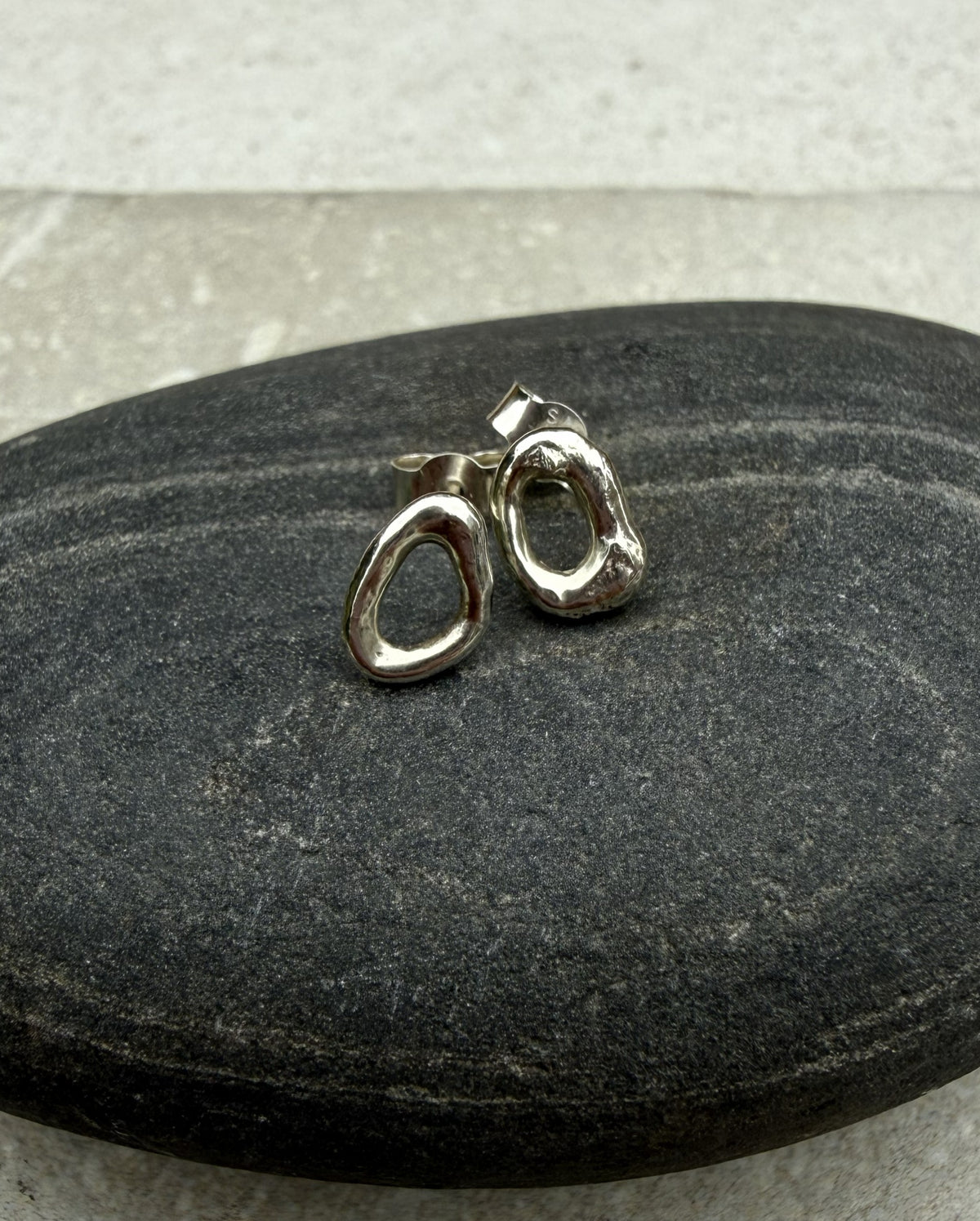Organic Molten Silver Stud Earrings