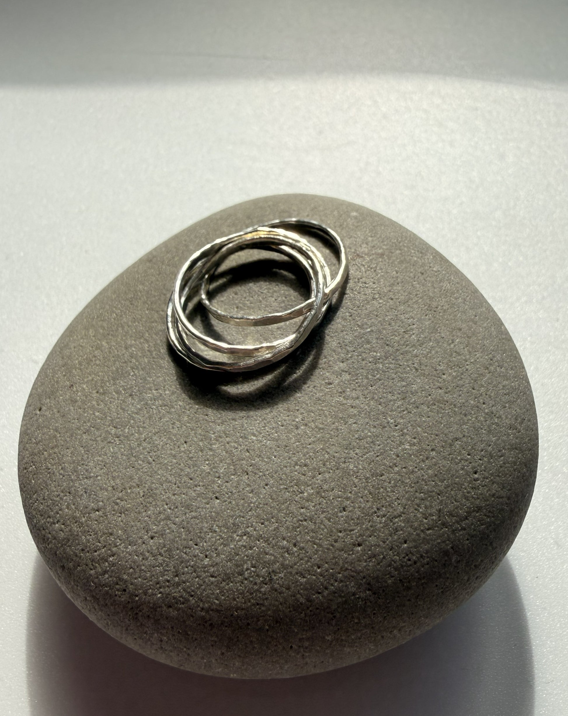 Silver ring on a textured gray stone