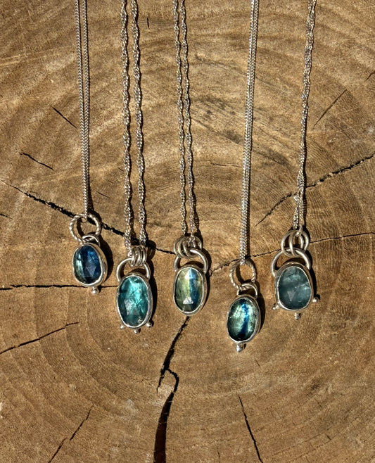 Dainty Kyanite Silver Pendants