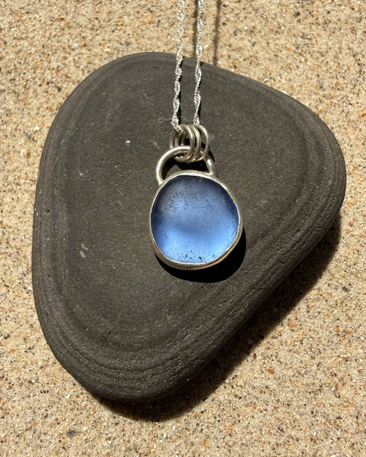 Ocean Blue Sea Glass Sterling Silver Pendant Necklace Ocean Blue Sea Glass Sterling Silver Pendant Emma Nixon Jewellery
