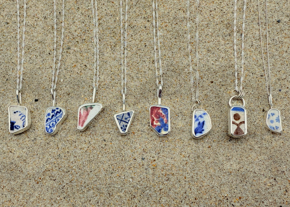 Sea Pottery Necklace- Blue Floral Necklace Sea Pottery Necklace- Blue Floral Emma Nixon Jewellery