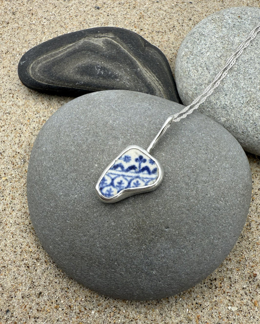 Sea Pottery Necklace- Blue Floral Necklace Sea Pottery Necklace- Blue Floral Emma Nixon Jewellery