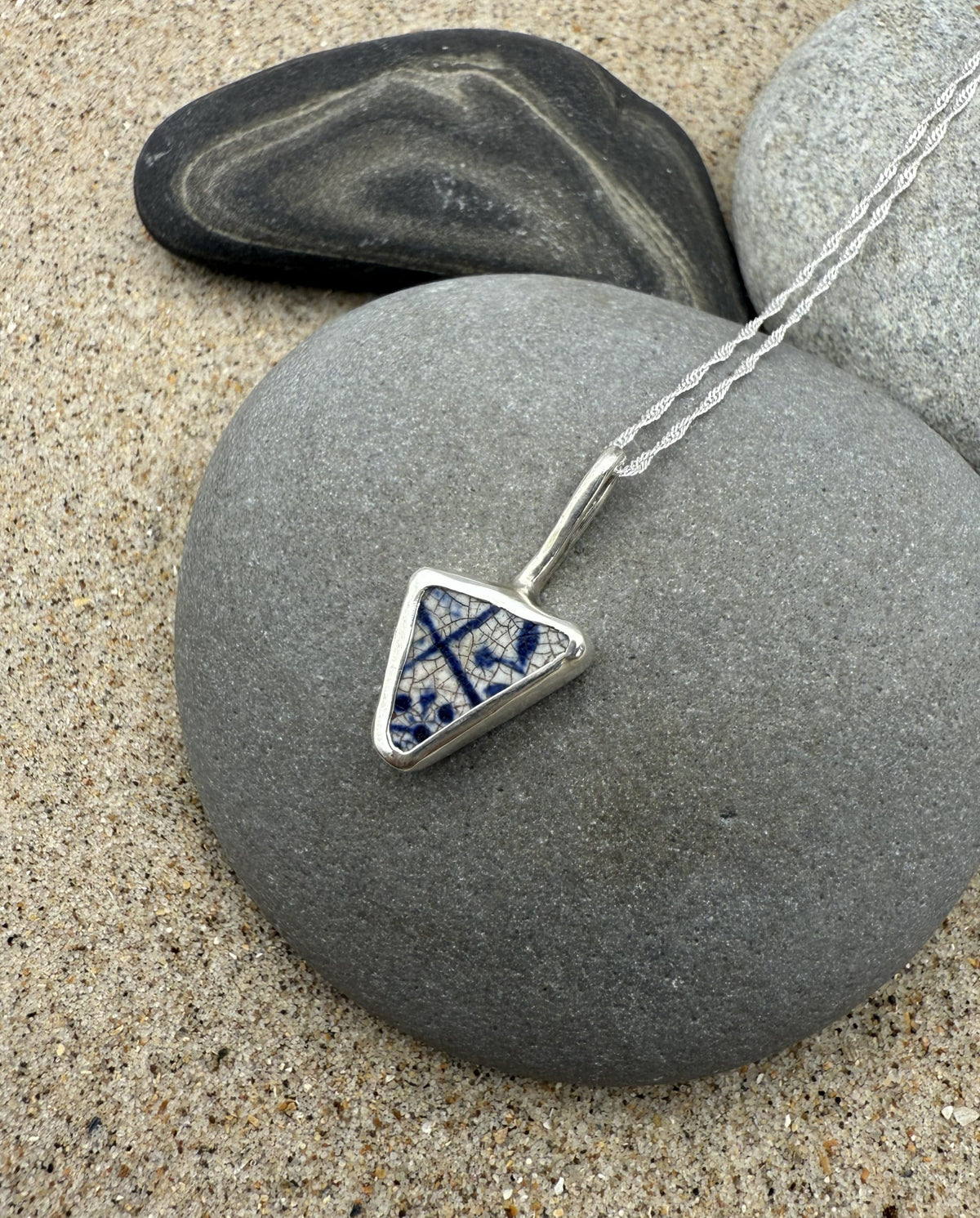 Sea Pottery Pendant - Blue and White Necklace Sea Pottery Pendant - Blue and White Emma Nixon Jewellery