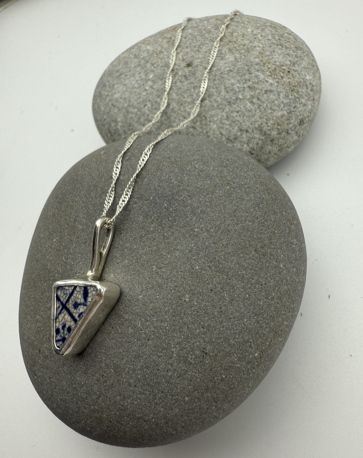 Sea Pottery Pendant - Blue and White Necklace Sea Pottery Pendant - Blue and White Emma Nixon Jewellery