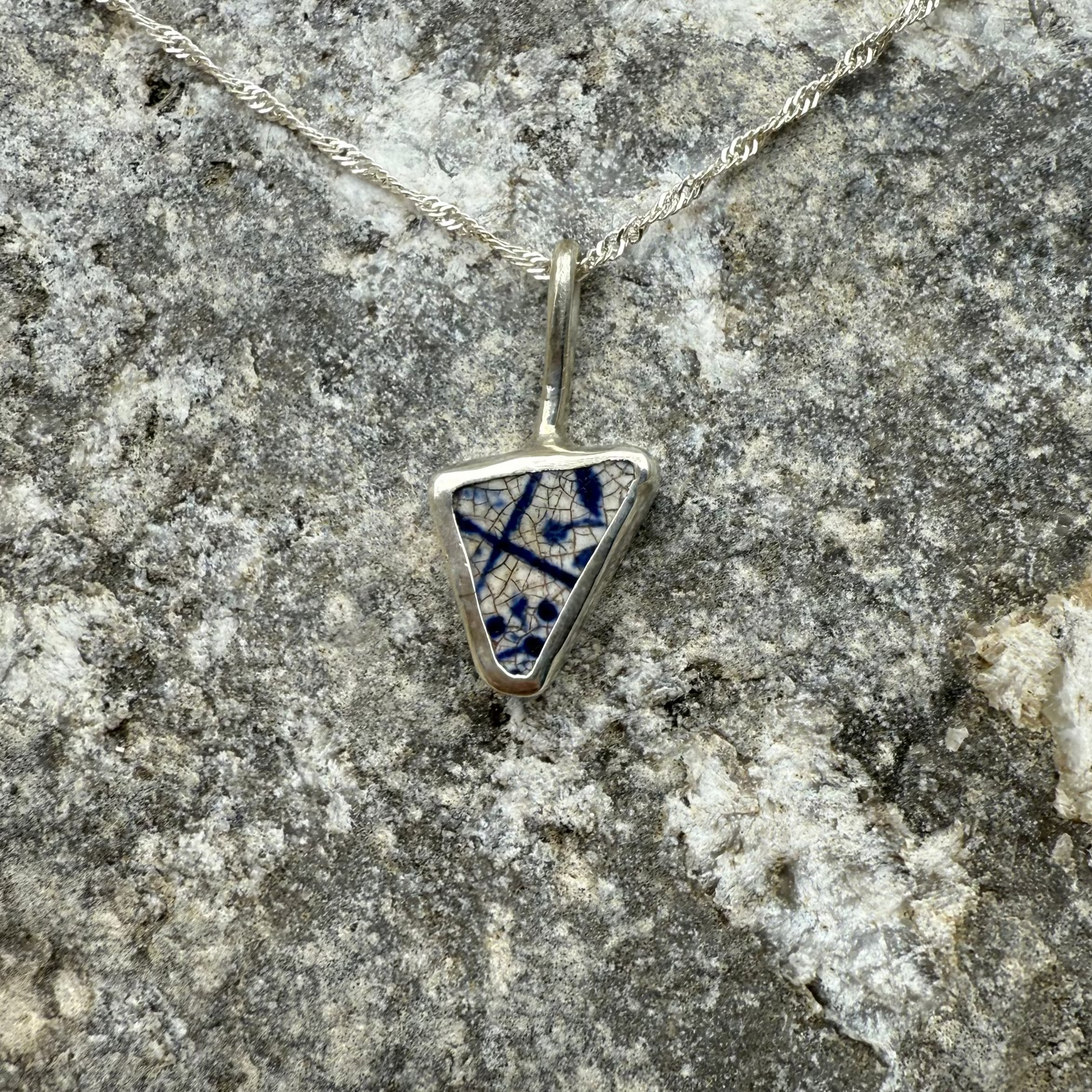 Sea Pottery Pendant - Blue and White Necklace Sea Pottery Pendant - Blue and White Emma Nixon Jewellery