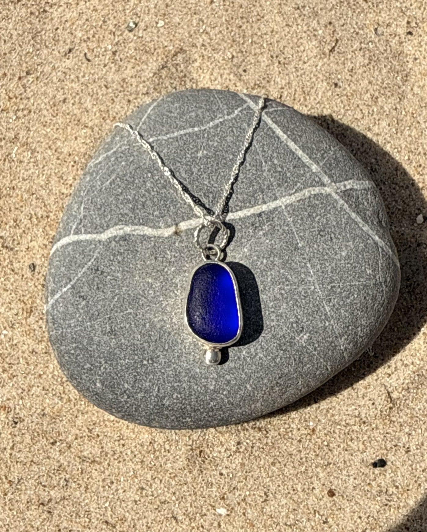 Cobalt Blue Sea Glass Sterling Silver Pendant