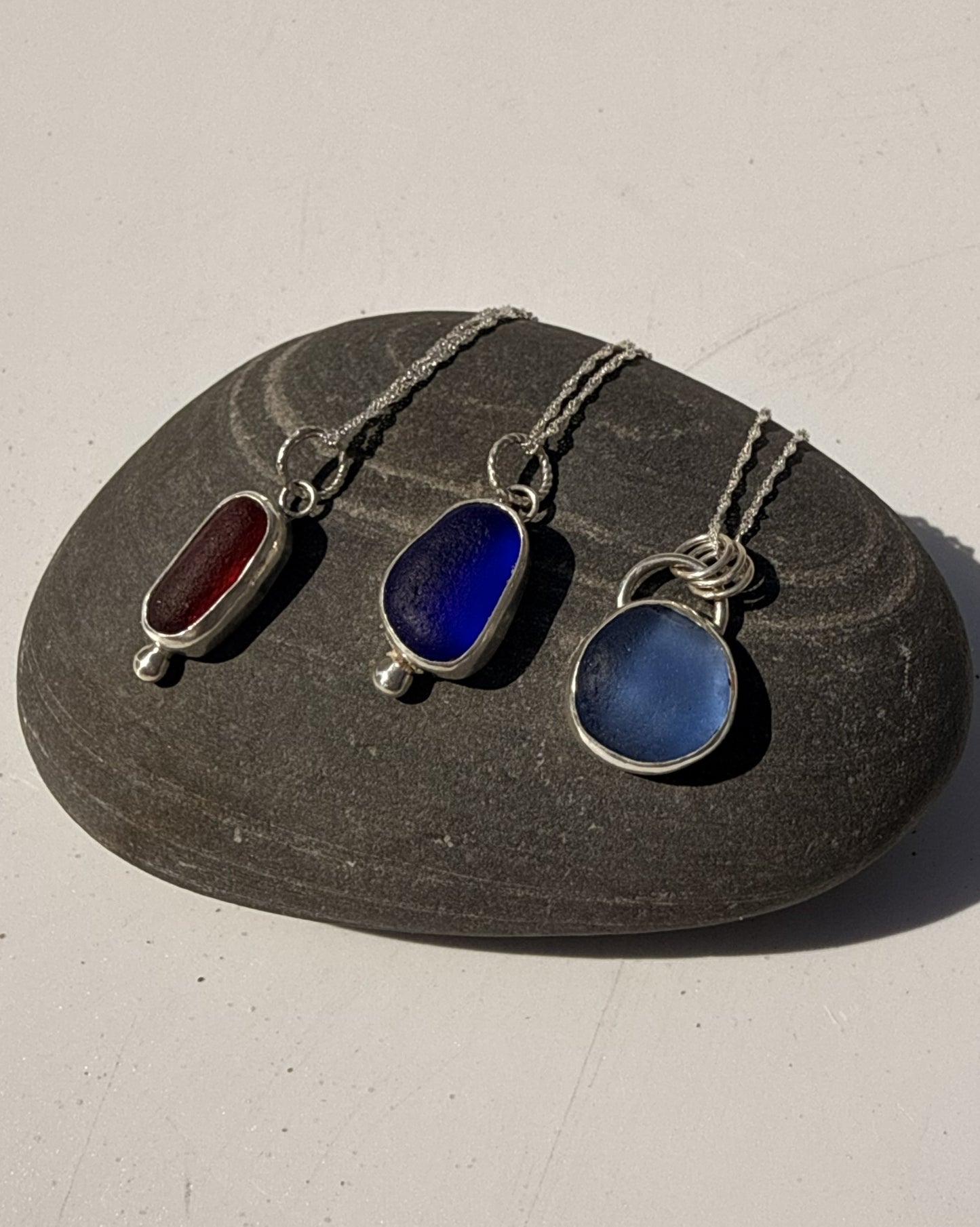 Ocean Blue Sea Glass Sterling Silver Pendant