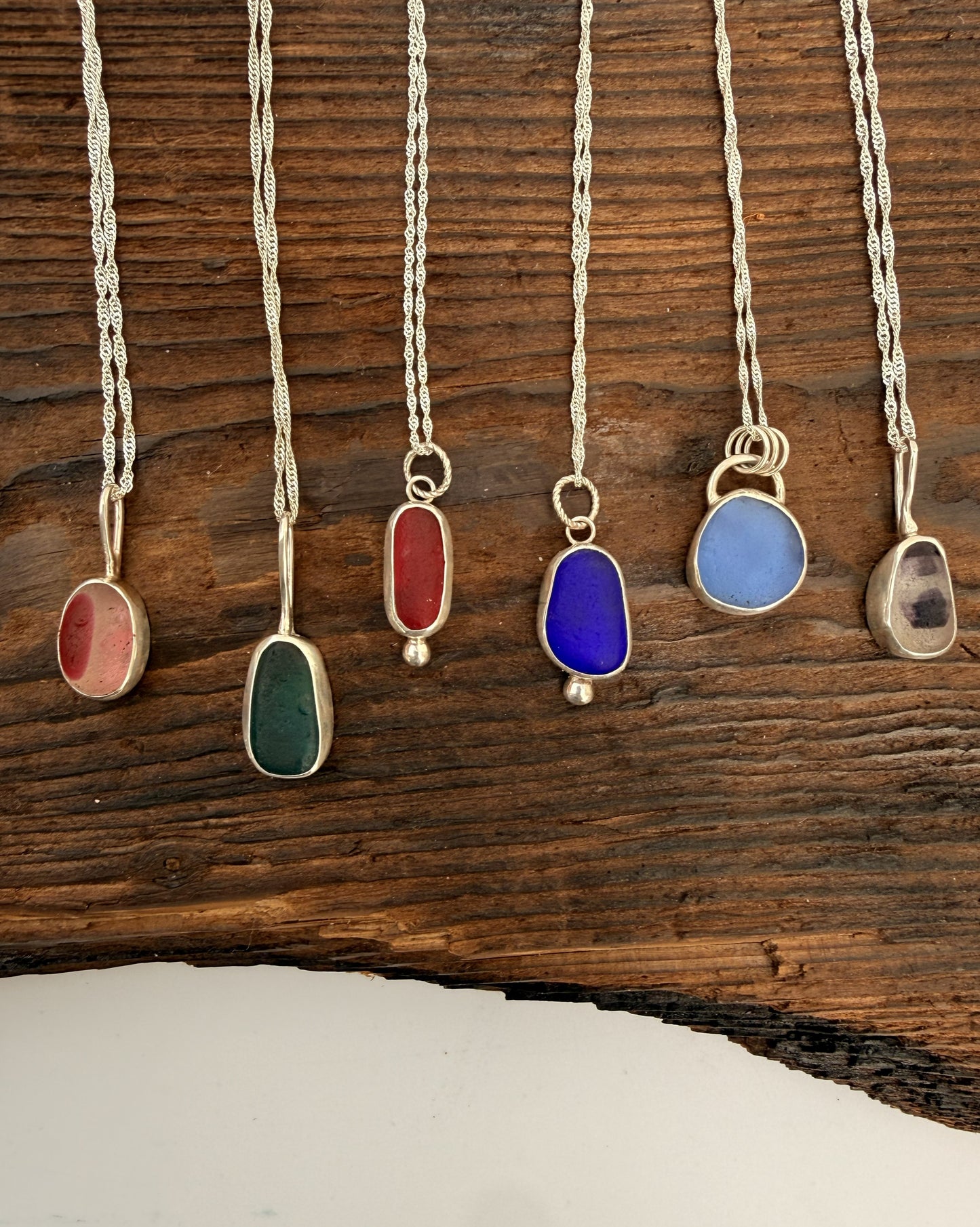 Pink and Clear Sea Glass Multi Sterling Silver Pendant
