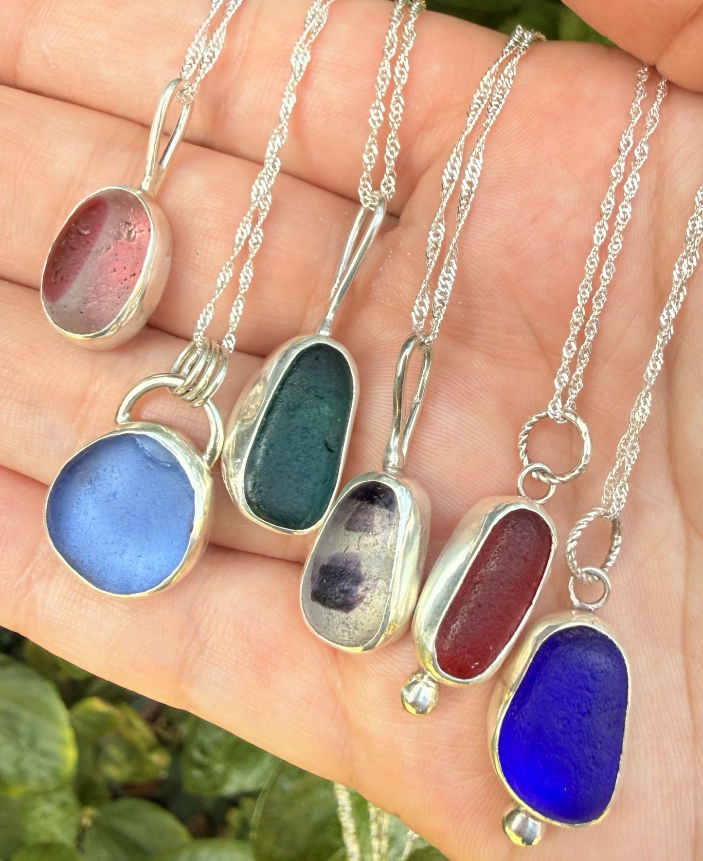 Ocean Blue Sea Glass Sterling Silver Pendant