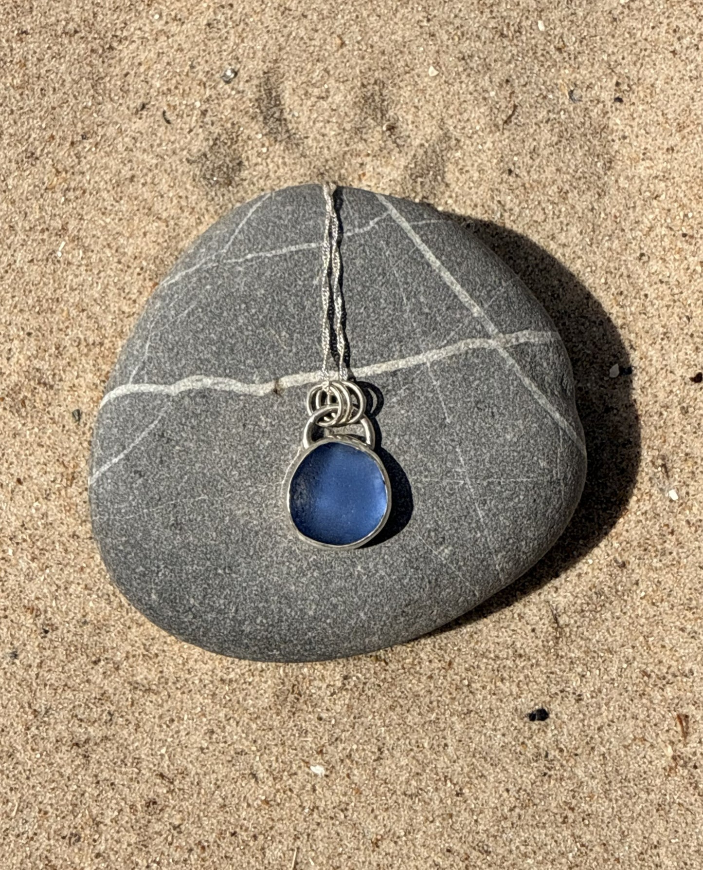 Ocean Blue Sea Glass Sterling Silver Pendant