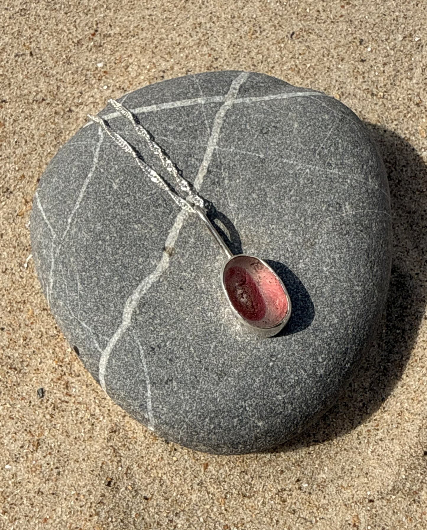 Pink and Clear Sea Glass Multi Sterling Silver Pendant