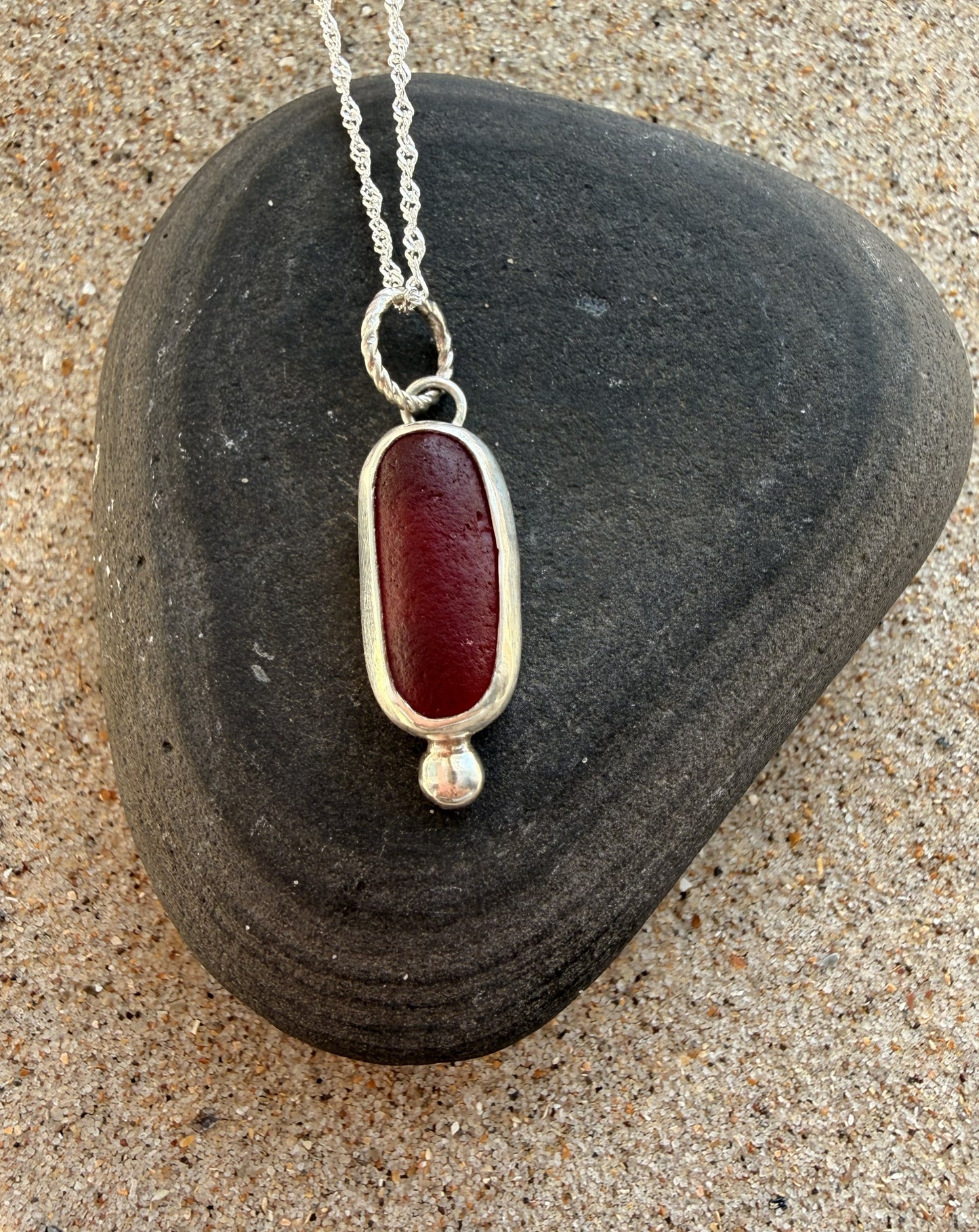 Red Sea Glass Sterling Silver Pendant