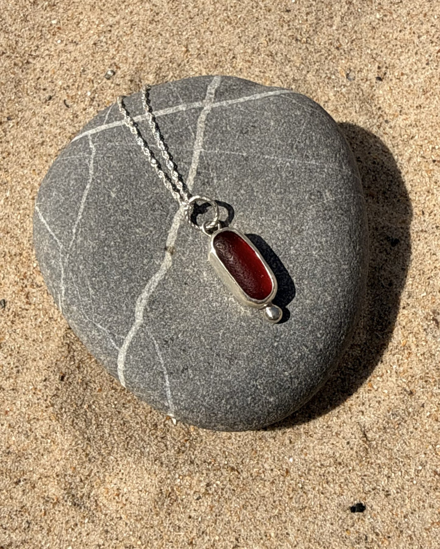 Red Sea Glass Sterling Silver Pendant