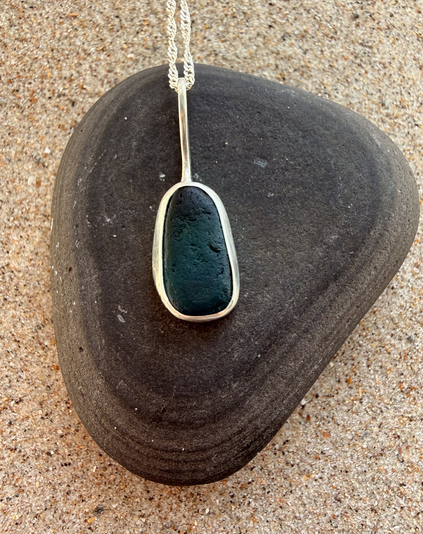 Turquoise Sea Glass Sterling Silver Pendant