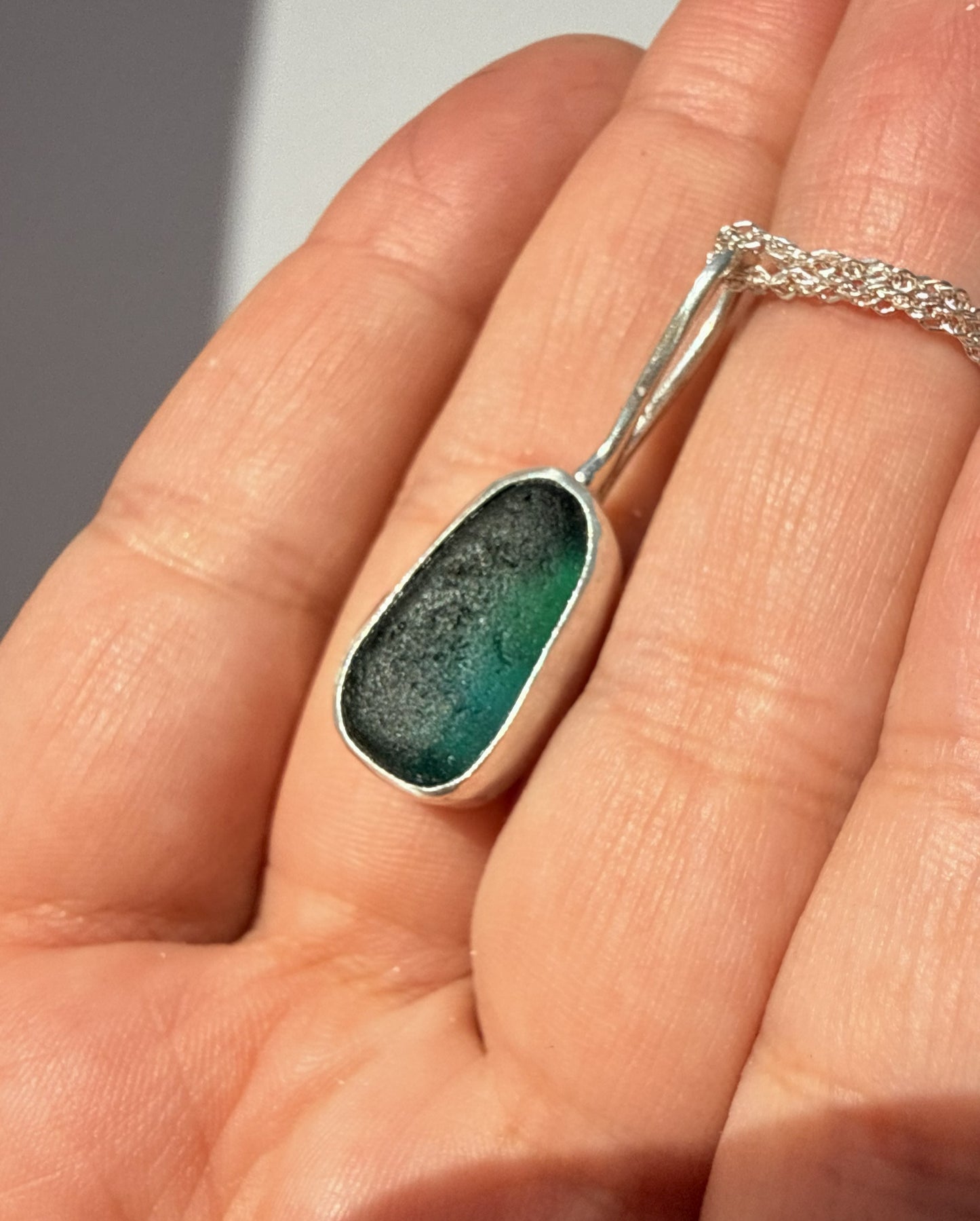 Turquoise Sea Glass Sterling Silver Pendant