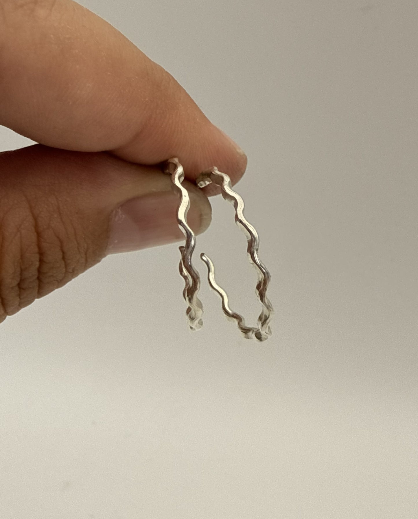 Wavy Half Hoop Silver Earrings
