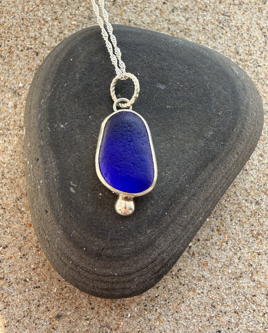 Cobalt Blue Sea Glass Sterling Silver Pendant