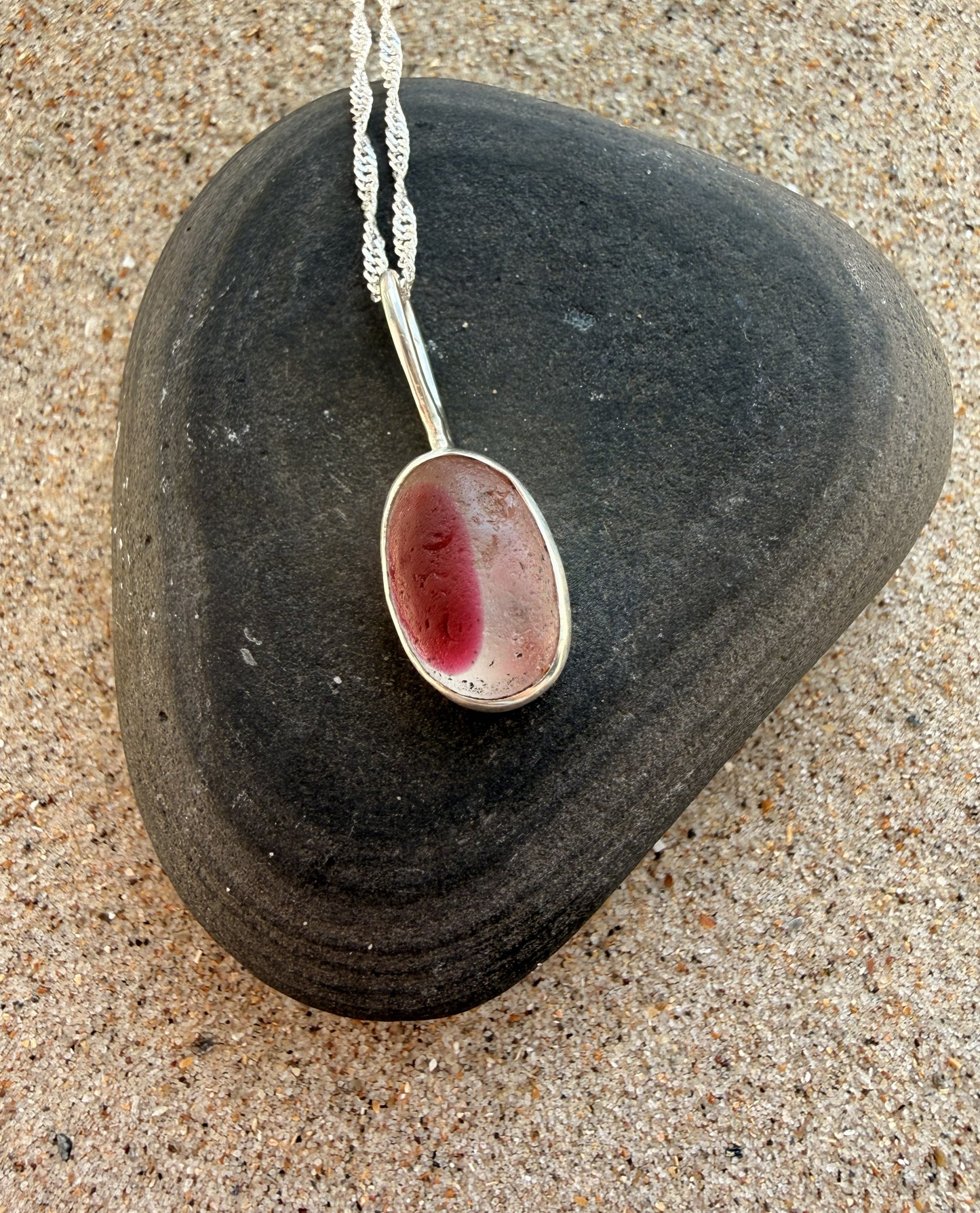 Pink and Clear Sea Glass Multi Sterling Silver Pendant