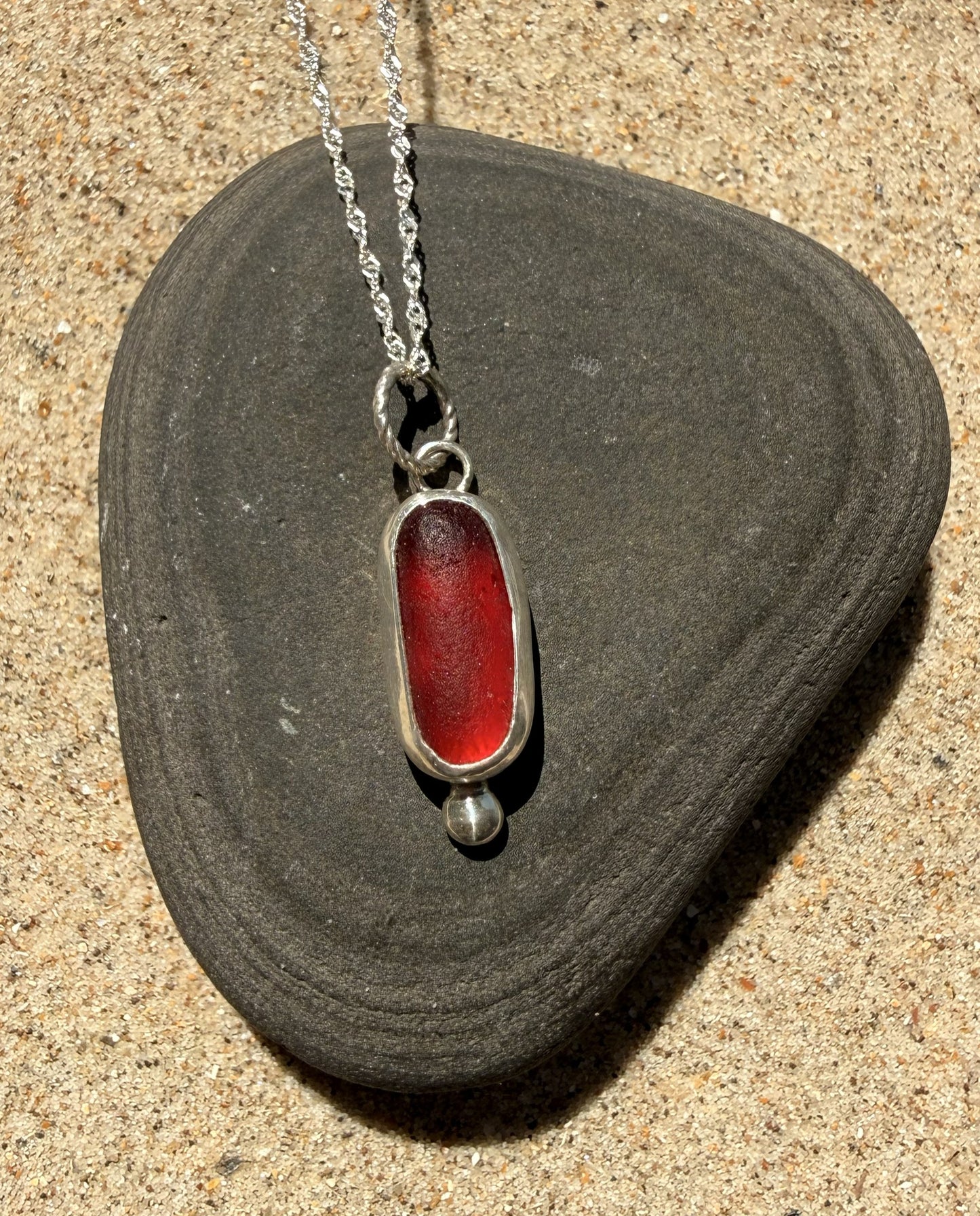 Red Sea Glass Sterling Silver Pendant