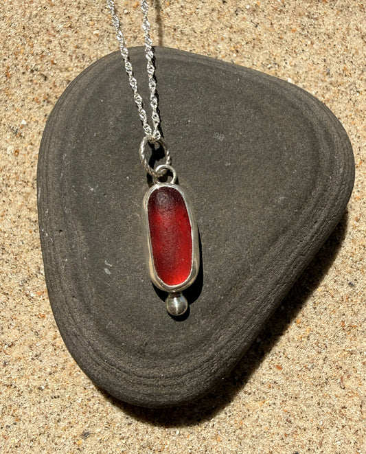 Red Sea Glass Sterling Silver Pendant