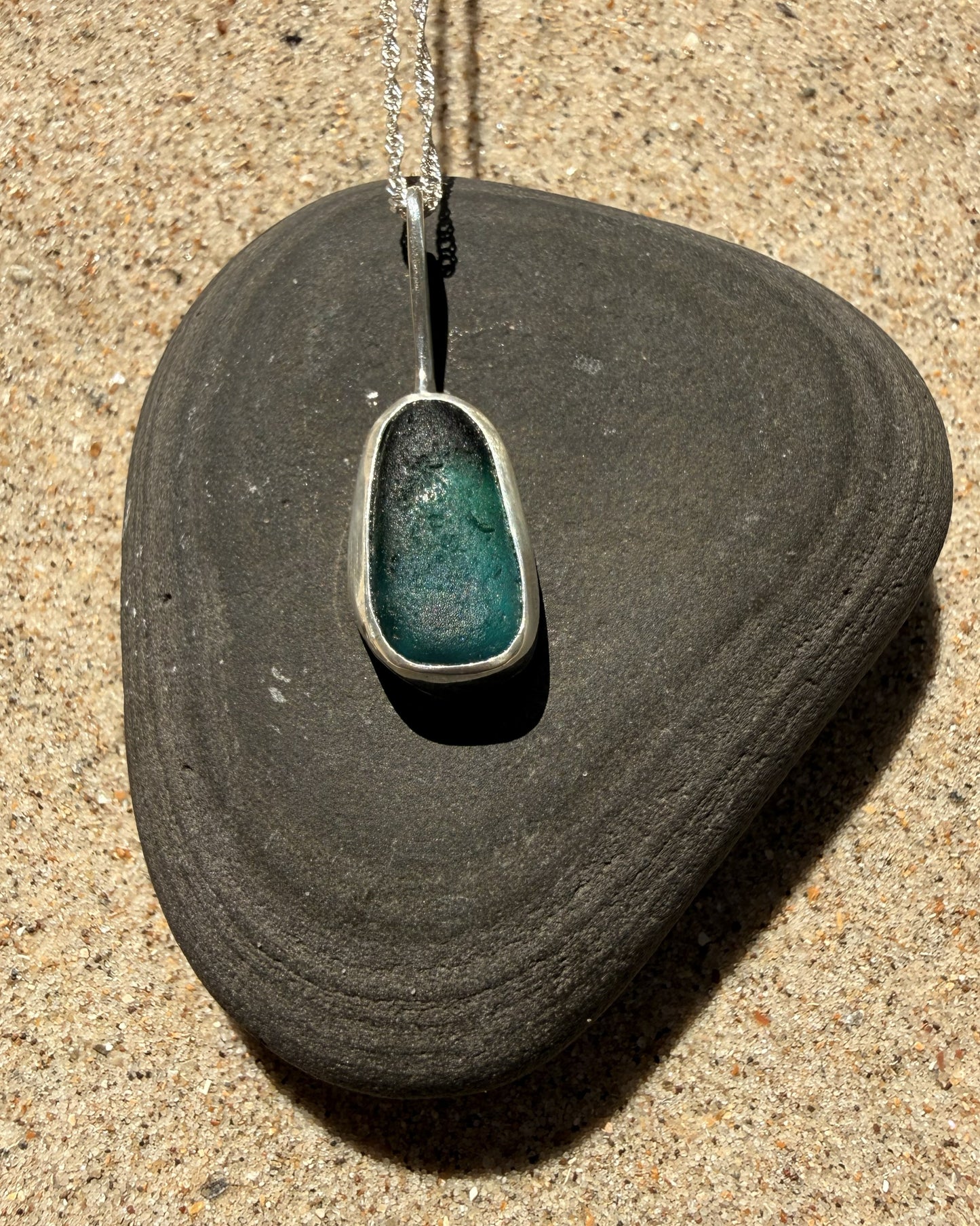 Turquoise Sea Glass Sterling Silver Pendant