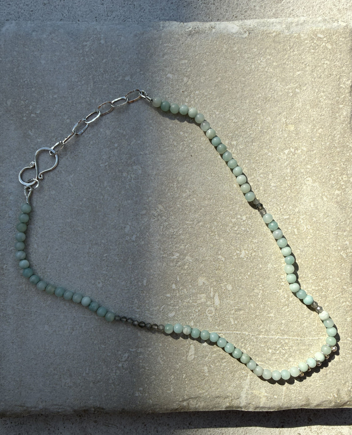 Sterling Silver Gemstone Beaded Necklace - Amazonite and Labradorite