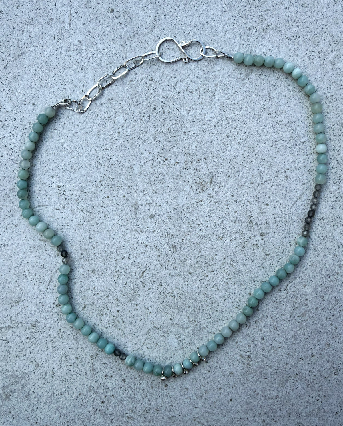 Sterling Silver Gemstone Beaded Necklace - Amazonite and Labradorite