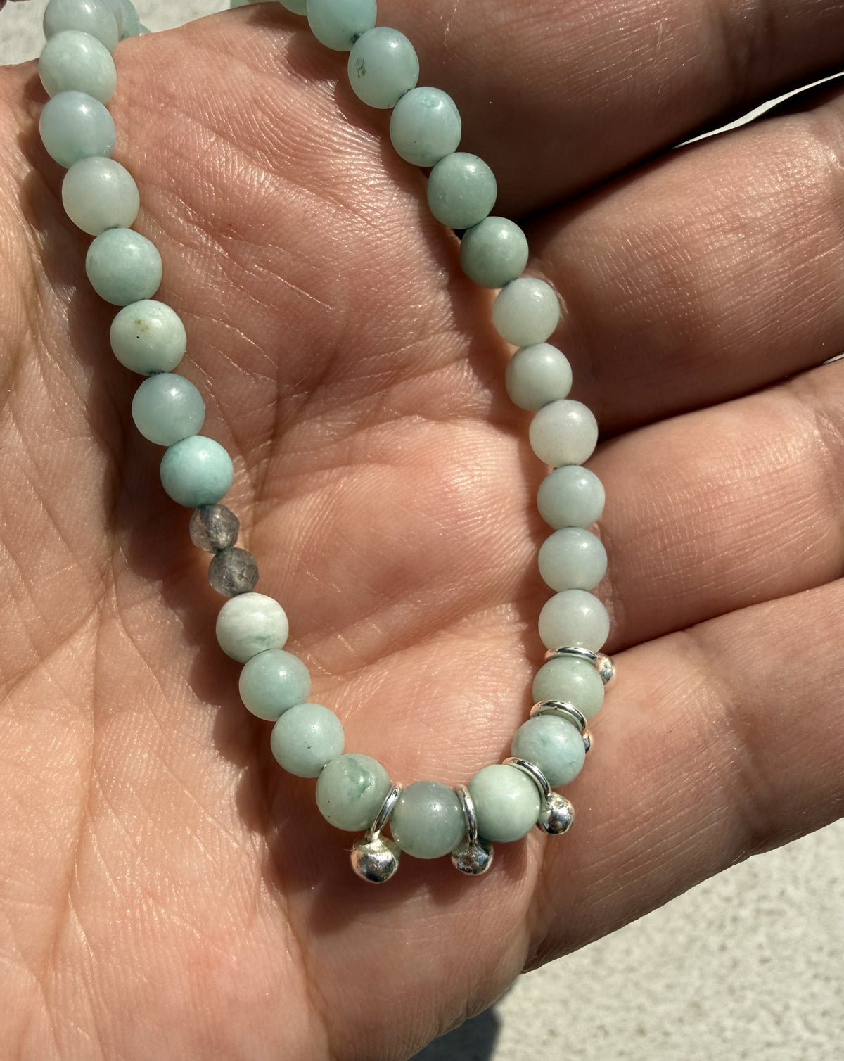 Sterling Silver Gemstone Beaded Necklace - Amazonite and Labradorite