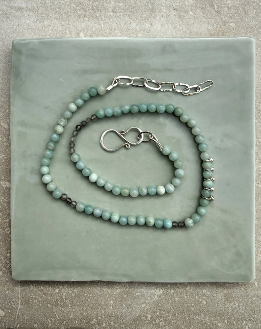 Sterling Silver Gemstone Beaded Necklace - Amazonite and Labradorite